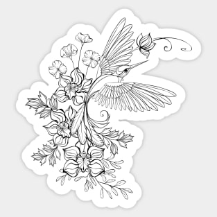 Contour Hummingbird with Orchids Sticker